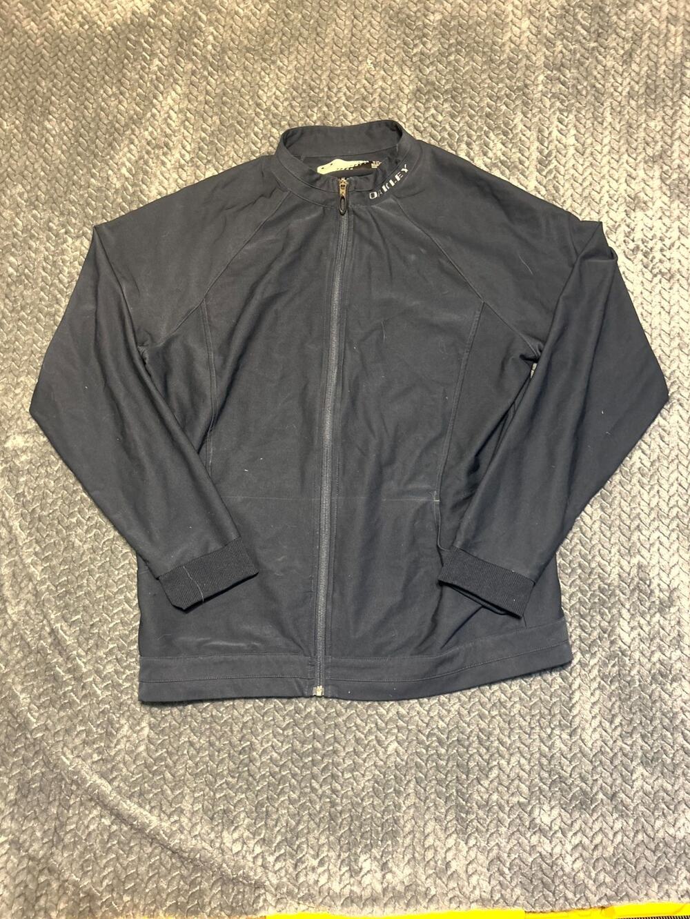 Oakley Track Jacket Mens Medium Navy Blue Mock Neck Raglan Sleeve Logo Full Zip